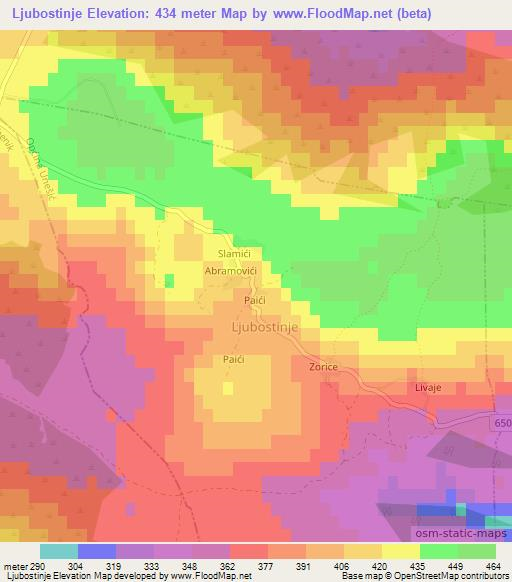 Ljubostinje,Croatia Elevation Map