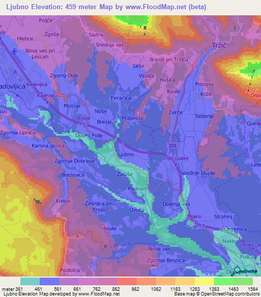 Ljubno,Slovenia Elevation Map