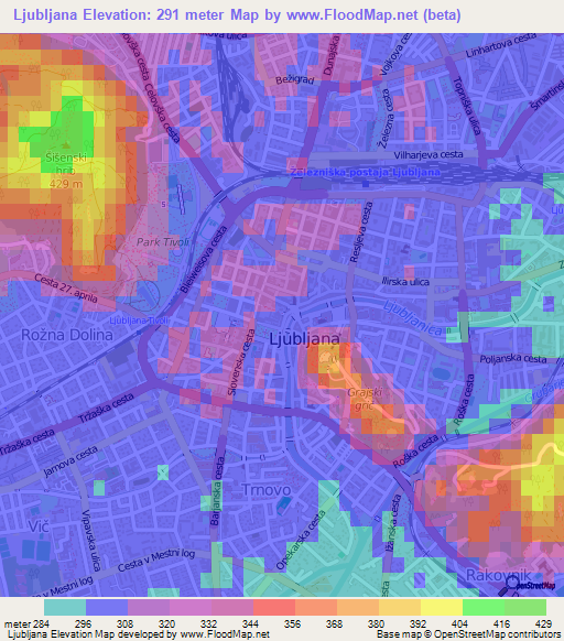 Ljubljana,Slovenia Elevation Map