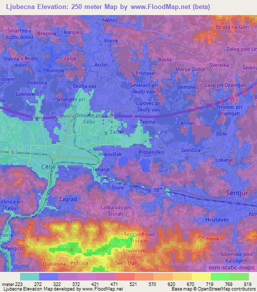 Ljubecna,Slovenia Elevation Map