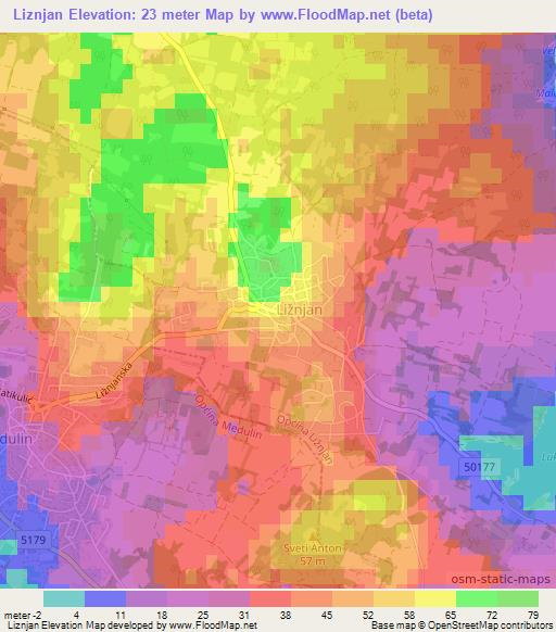 Liznjan,Croatia Elevation Map