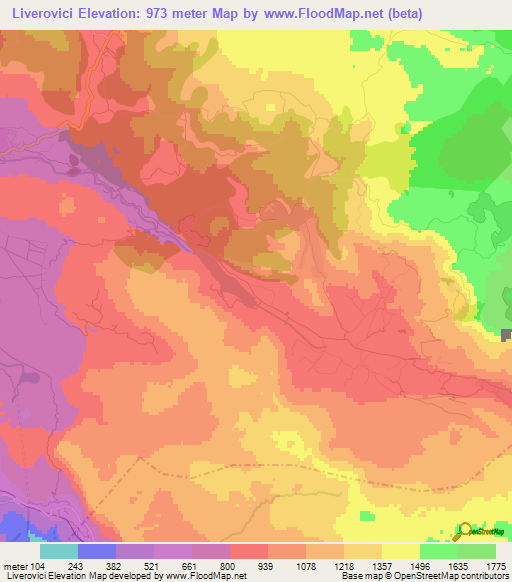 Liverovici,Montenegro Elevation Map