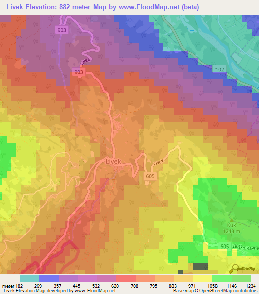 Livek,Slovenia Elevation Map