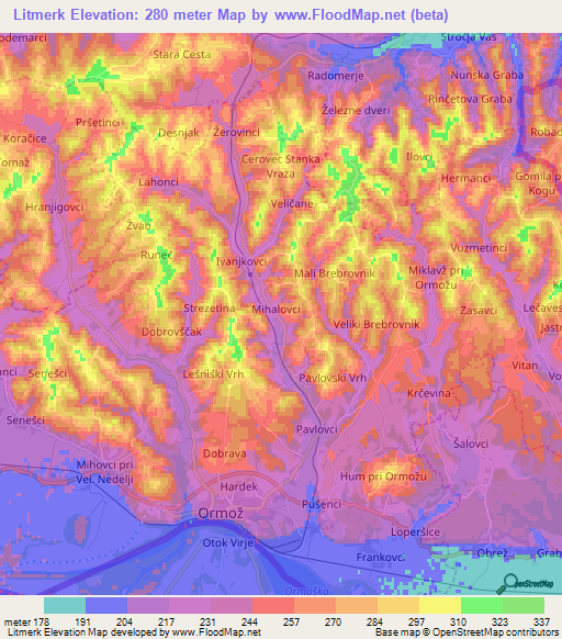 Litmerk,Slovenia Elevation Map