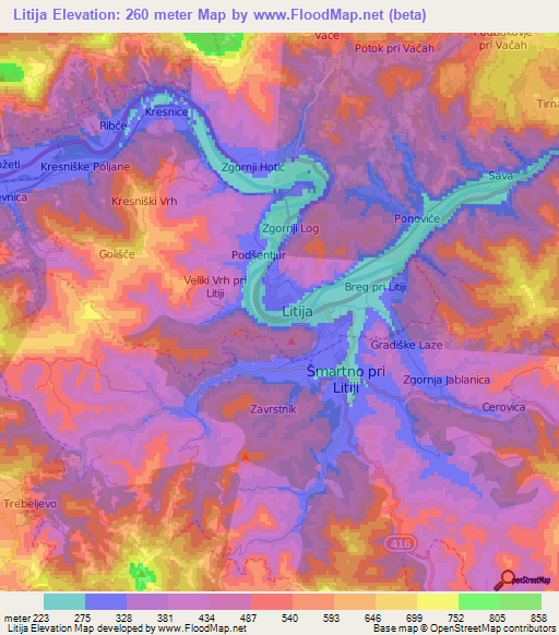 Litija,Slovenia Elevation Map