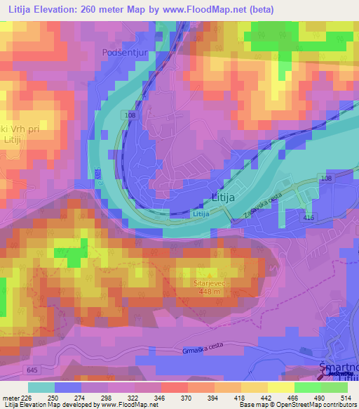 Litija,Slovenia Elevation Map