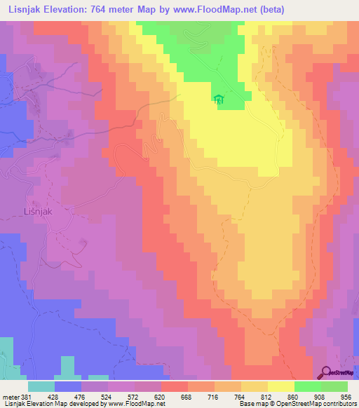 Lisnjak,Croatia Elevation Map