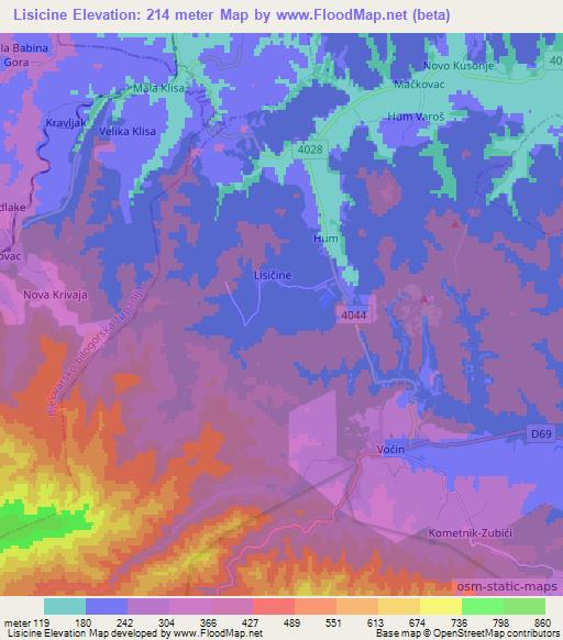 Lisicine,Croatia Elevation Map