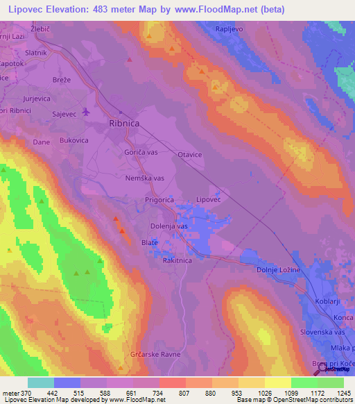 Lipovec,Slovenia Elevation Map