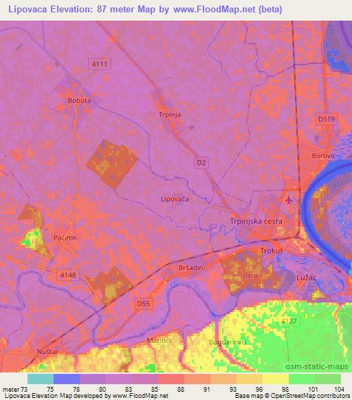 Lipovaca,Croatia Elevation Map
