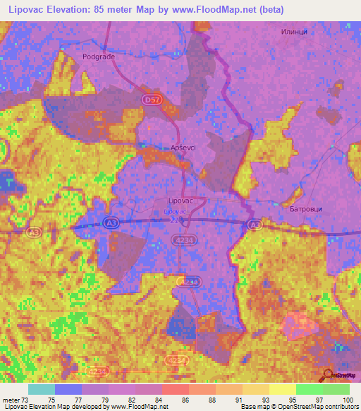 Lipovac,Croatia Elevation Map