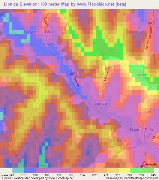 Lipnica,Croatia Elevation Map