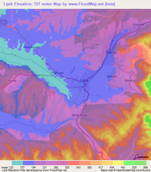 Lipik,Croatia Elevation Map