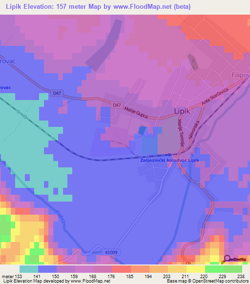 Lipik,Croatia Elevation Map