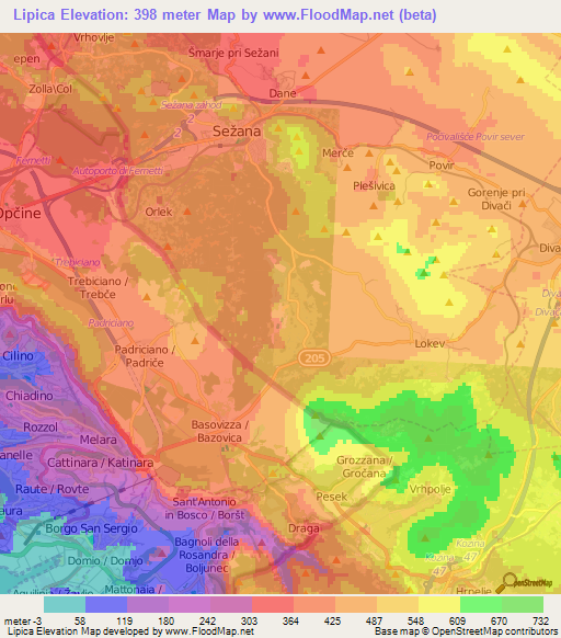 Lipica,Slovenia Elevation Map