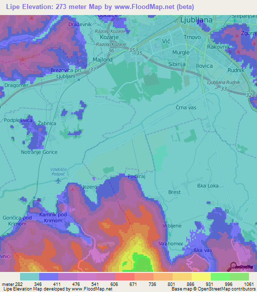 Lipe,Slovenia Elevation Map