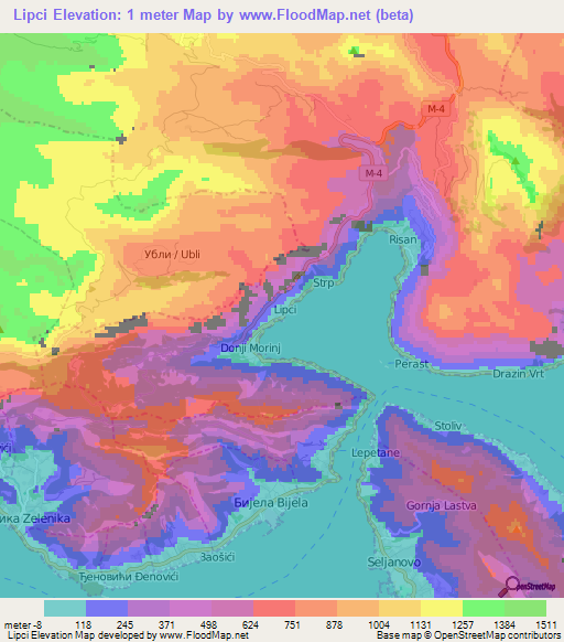 Lipci,Montenegro Elevation Map