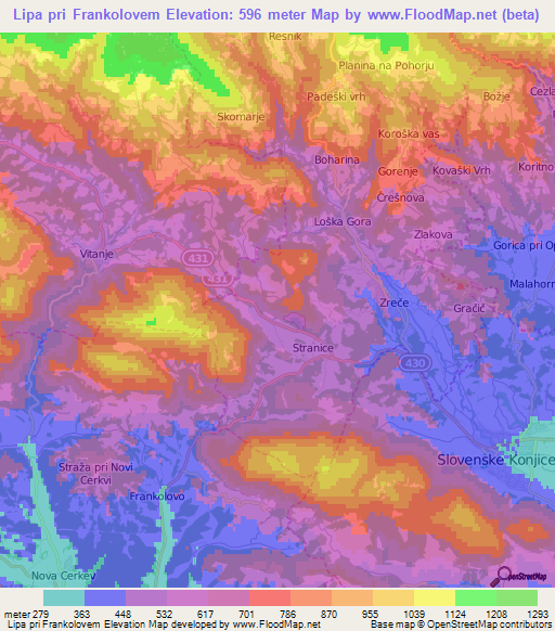 Lipa pri Frankolovem,Slovenia Elevation Map