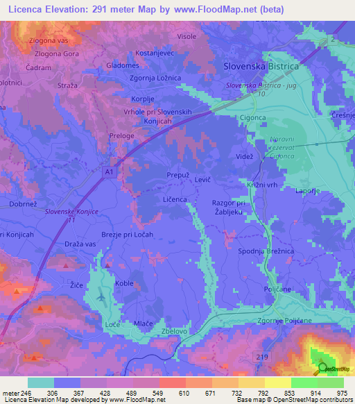 Licenca,Slovenia Elevation Map