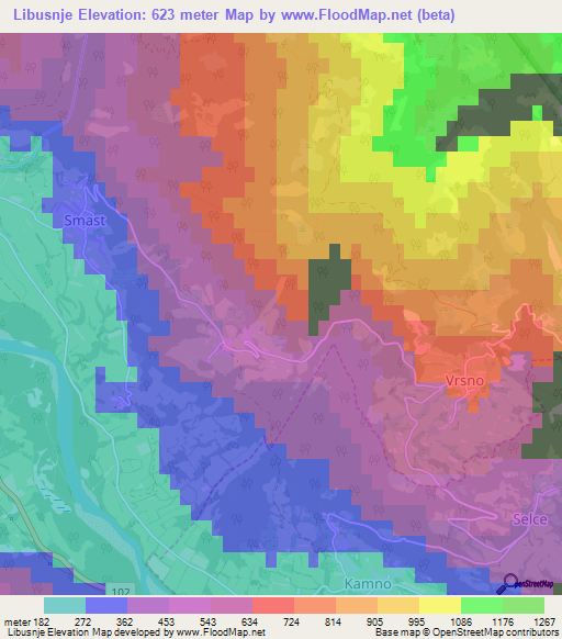 Libusnje,Slovenia Elevation Map