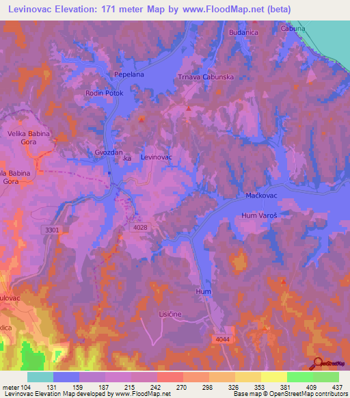 Levinovac,Croatia Elevation Map