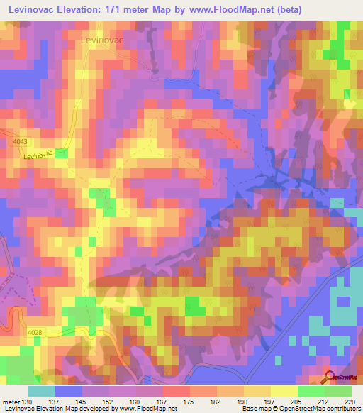 Levinovac,Croatia Elevation Map