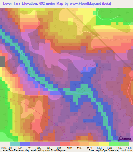 Lever Tara,Montenegro Elevation Map