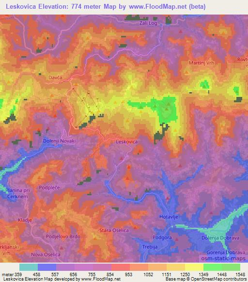 Leskovica,Slovenia Elevation Map