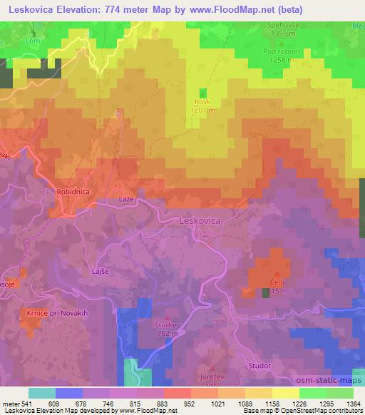 Leskovica,Slovenia Elevation Map