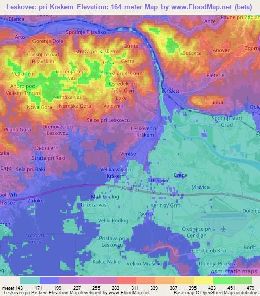 Leskovec pri Krskem,Slovenia Elevation Map