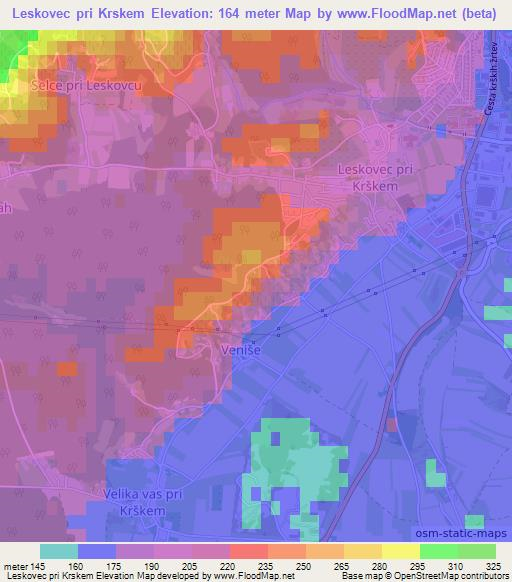 Leskovec pri Krskem,Slovenia Elevation Map