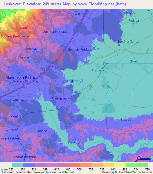 Leskovec,Slovenia Elevation Map