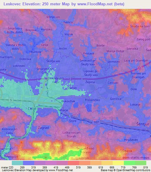 Leskovec,Slovenia Elevation Map