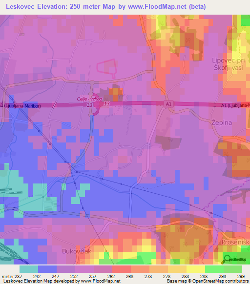 Leskovec,Slovenia Elevation Map