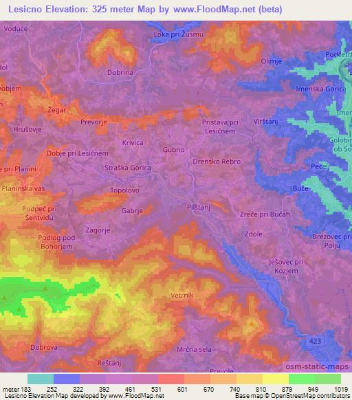 Lesicno,Slovenia Elevation Map