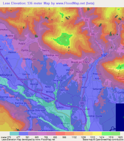 Lese,Slovenia Elevation Map