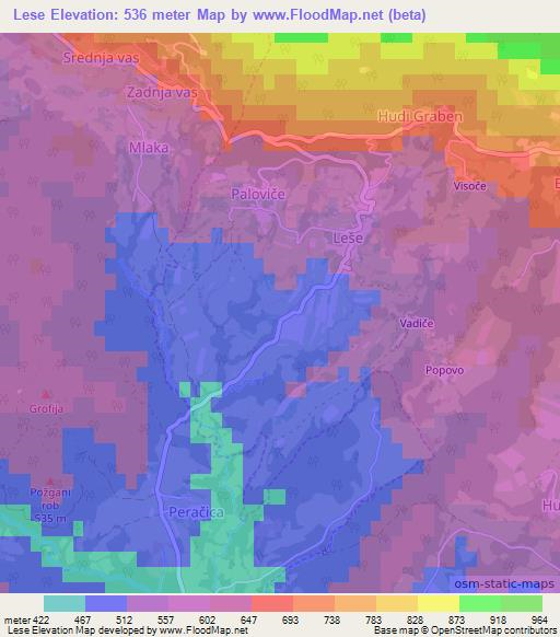 Lese,Slovenia Elevation Map