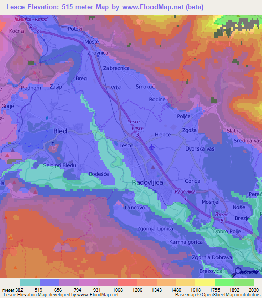 Lesce,Slovenia Elevation Map