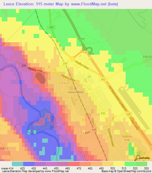 Lesce,Slovenia Elevation Map