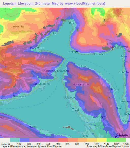 Lepetani,Montenegro Elevation Map