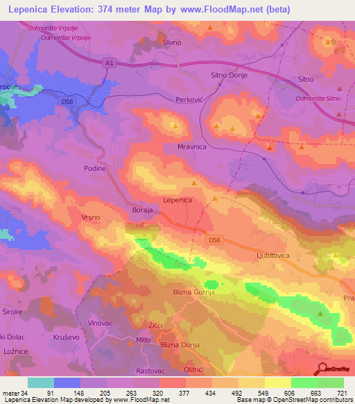 Lepenica,Croatia Elevation Map