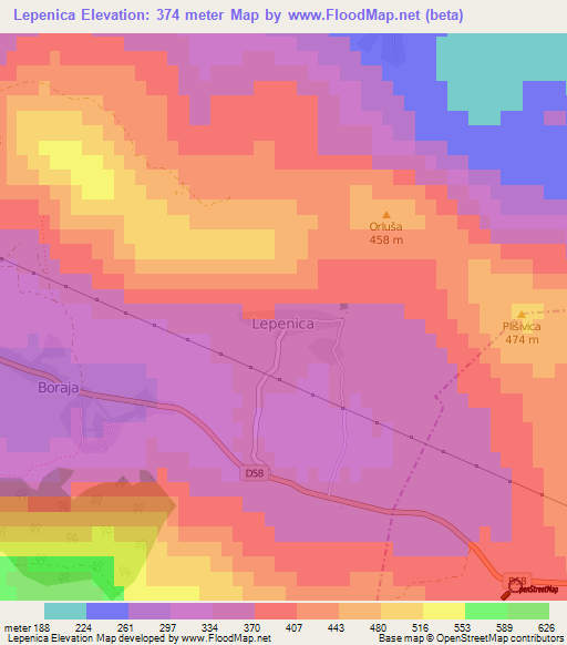 Lepenica,Croatia Elevation Map