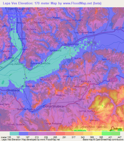 Lepa Ves,Croatia Elevation Map