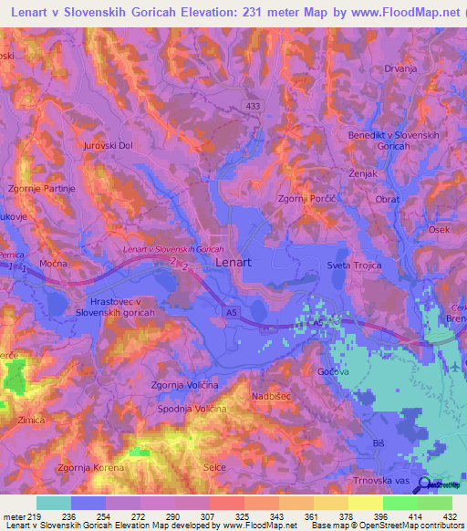 Lenart v Slovenskih Goricah,Slovenia Elevation Map