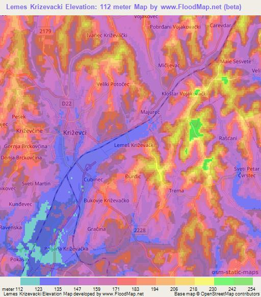 Lemes Krizevacki,Croatia Elevation Map