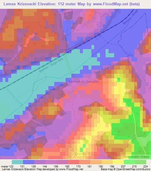 Lemes Krizevacki,Croatia Elevation Map