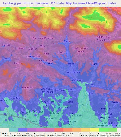 Lemberg pri Strmcu,Slovenia Elevation Map