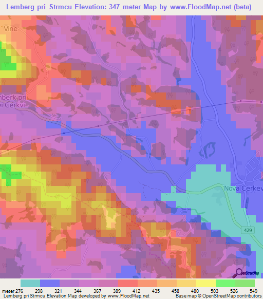 Lemberg pri Strmcu,Slovenia Elevation Map