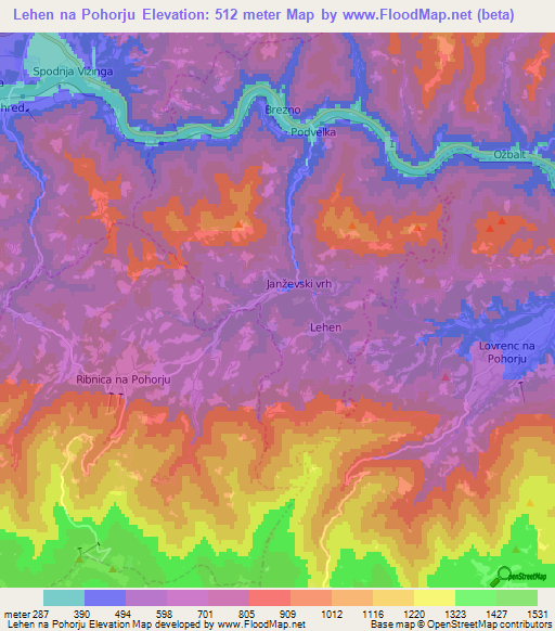 Lehen na Pohorju,Slovenia Elevation Map