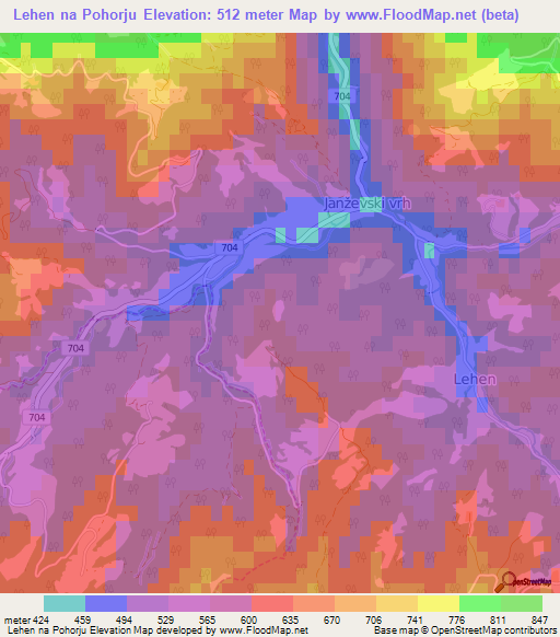 Lehen na Pohorju,Slovenia Elevation Map